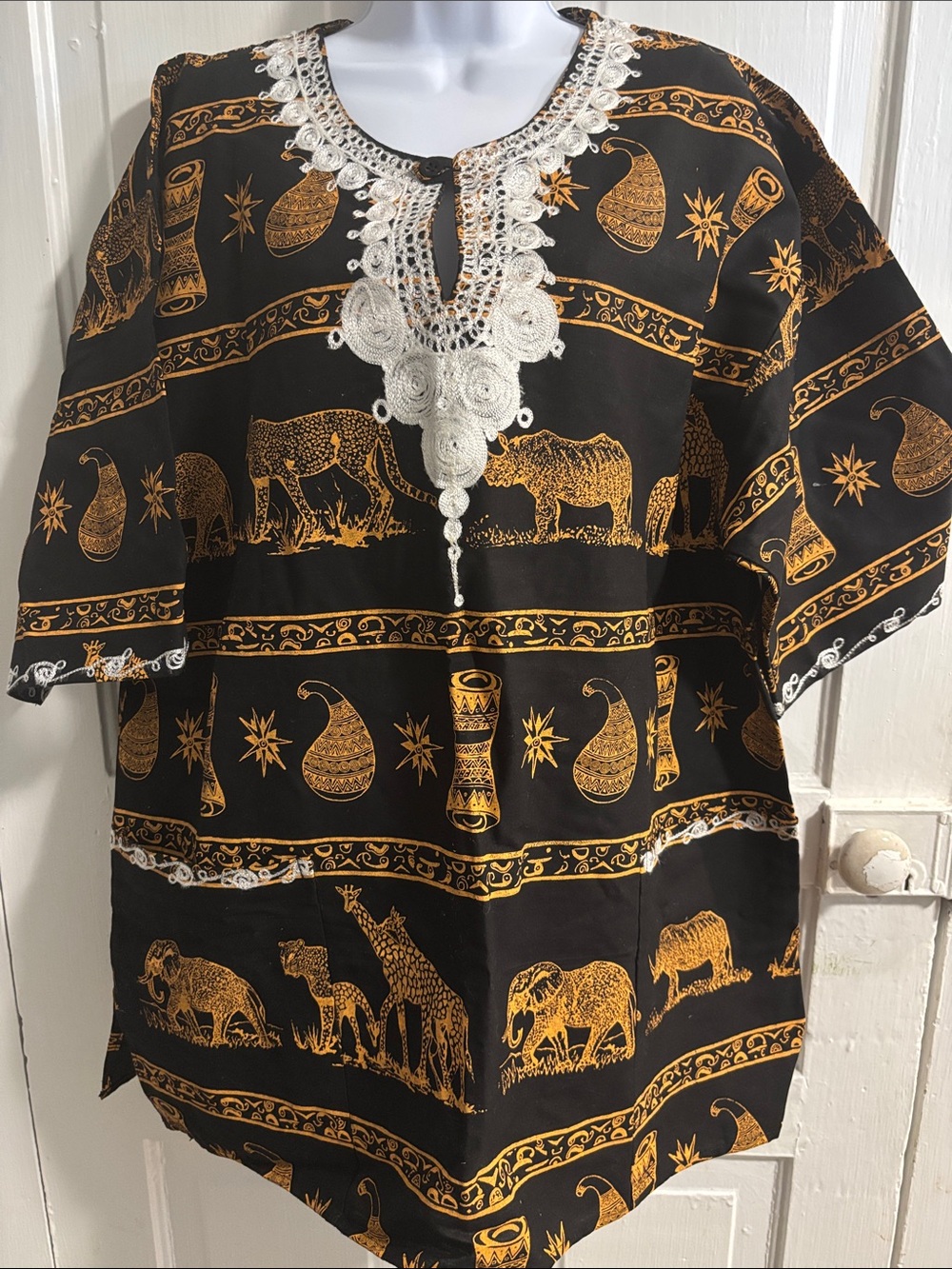 Black and Gold African Dashiki Shirt Animal Prints Size XXL